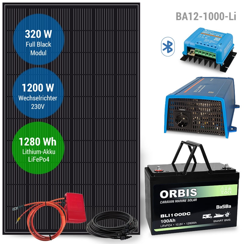 Solar-Inselanlage 1200W Komplettsystem 12V/230V BA12-1000-Li