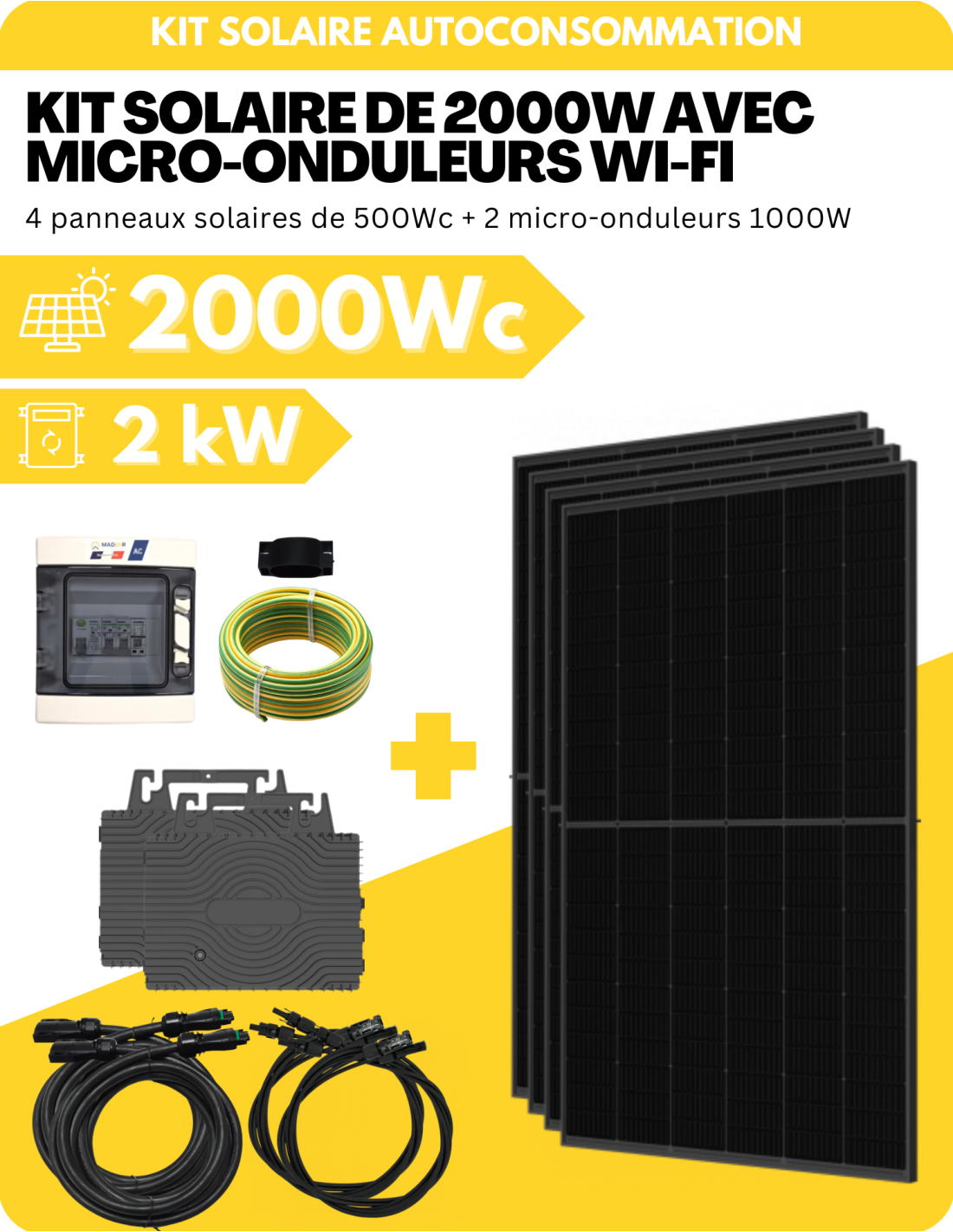 Kit Solaire Autoconsommation 2000W - Biverre et Bifacial - Suivi Wifi intégré