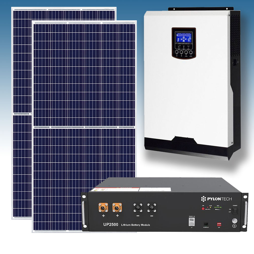 Kit Solar Fotovoltaico 3000Wh/dia con Batería de Litio Pylontech 2.8 kWh 24V